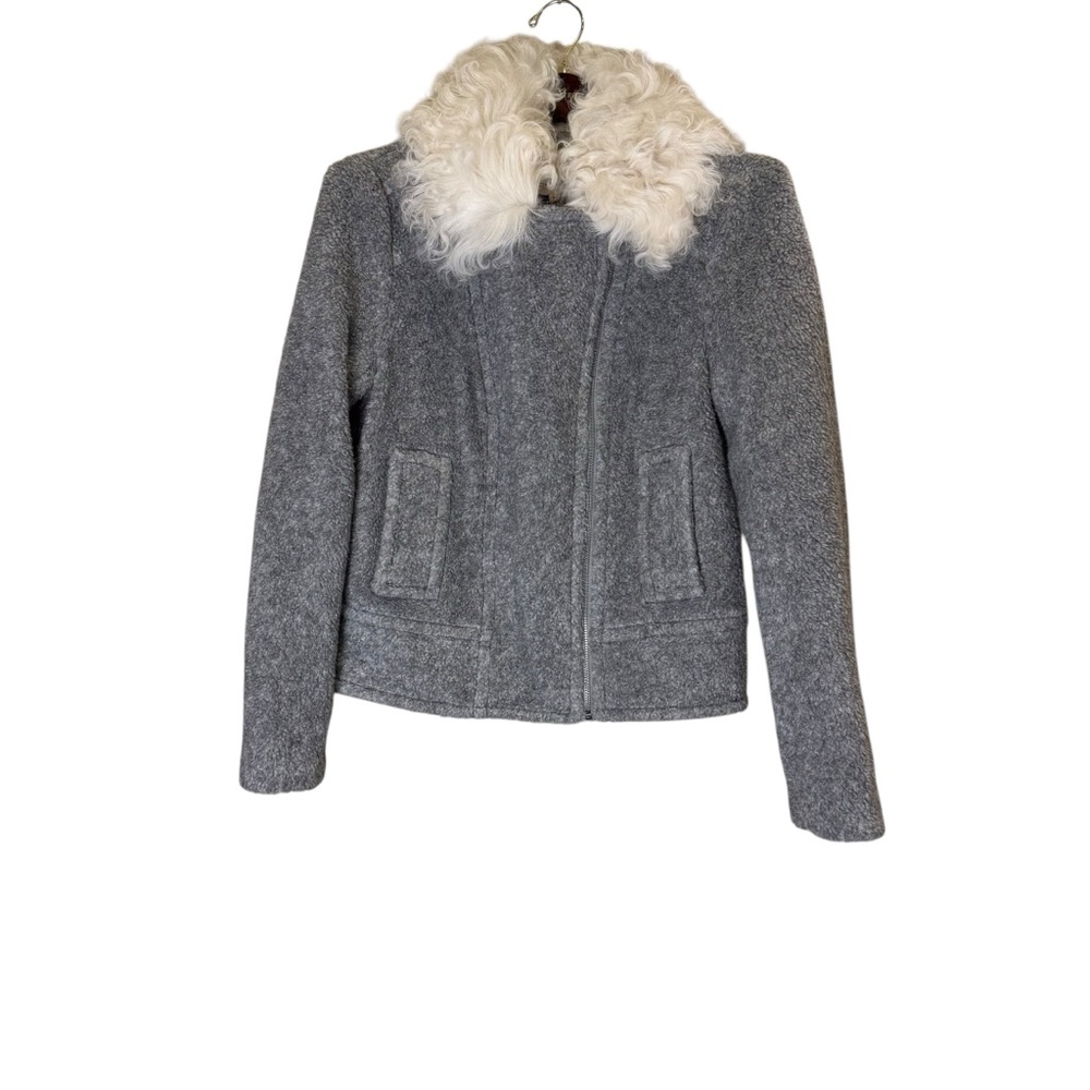 Rebecca Taylor Shearling Collar Moto/Bomber Zip Front Jacket sz 6